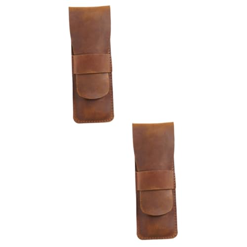 Uonlytech 2 Stück Retro Leder Federmäppchen Eleganter Stifthalter aus Echtem Leder für Aufbewahrung von Schreibutensilien für Schule und Vintage von Uonlytech