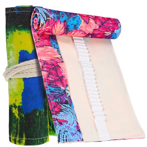 Uonlytech 2 Stück Roll Up Bleistiftrolle Canvas Slots Ahornblatt Design für Künstler Schüler und Erwachsene Stiftetui für Zeichnungen und Malerei von Uonlytech