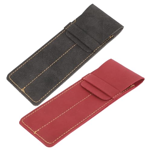 Uonlytech 2 Stück Teiliges PU Leder Stifteetui für Schreibgeräte Mattiertes Vintage Pen Sleeve Robustes Federmäppchen für Füller Kugelschreiber Elegantes Pen Pouch in Schwarz und Weinrot von Uonlytech