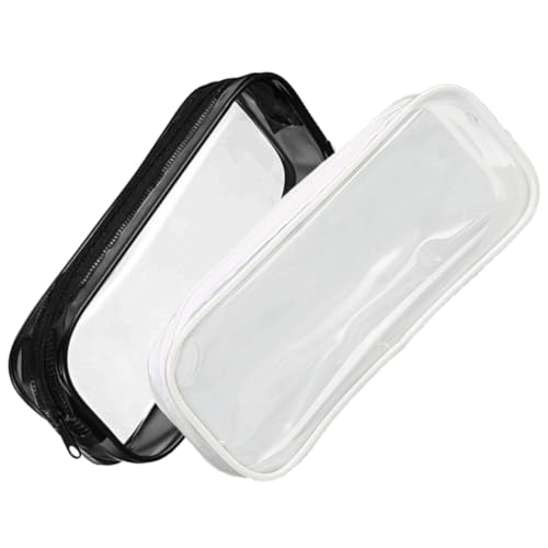 Uonlytech 2 Stück Teiliges Transparentes PVC Federmäppchen mit Reißverschluss Große Kapazität Multifunktionale Aufbewahrungstaschen für Schreibwaren Kosmetik und Alltag Tragbar in Schwarz von Uonlytech