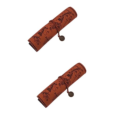 Uonlytech 2 Stück Vintage Rollmäppchen Federmäppchen aus Leder mit Piraten Karte Großes Stiftetui mit Platzsparender Rollfunktion und Trageschlaufe Robustes Mäppchen für Künstler und von Uonlytech
