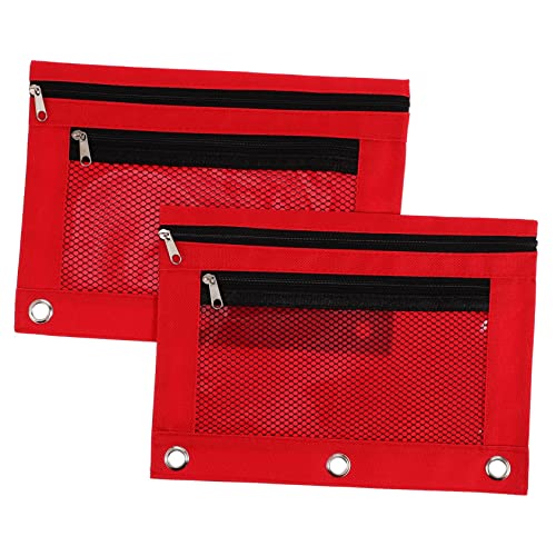 Uonlytech 2stücke Bleistiftbeutel Mit Reißverschluss DREI Für Ordner Netzdesign Geräumige Aufbewahrungstaschen Für Schulbedarf Und Kosmetik Rot Langlebig Und von Uonlytech