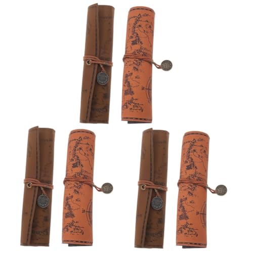 Uonlytech 3 Sätze Retro Canvas Pen Bag Gesteppt Veranstalter Tragbar Bleistift Schreibwarenkoffer Für Federmäppchen Stiftverpackungs-Organizer Stiftwickeltaschen Etui Leder 2 Stücke * 3 von Uonlytech
