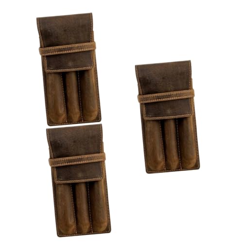 Uonlytech 3 Stück Bleistiftkoffer -Stiftbox Beutel Abdeckung Tasche Etui Federmäppchen für Erwachsene Stift Schutzhülle Stifthalterhülle Stifthülsen Crazy-Horse-Leder Kaffee von Uonlytech