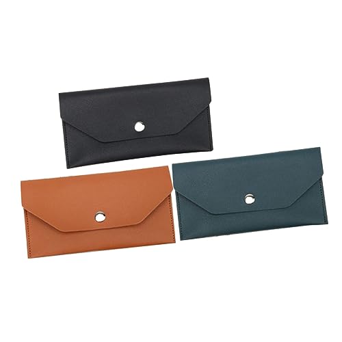 Uonlytech 3 Stück Multifunktionale PU Brieftasche mit Metallknopf Kompakte Karten und Bargeldaufbewahrung Stilvolle Umschlag Geldbörse für Männer Praktische Portemonnaie Tasche Schwarz Braun von Uonlytech