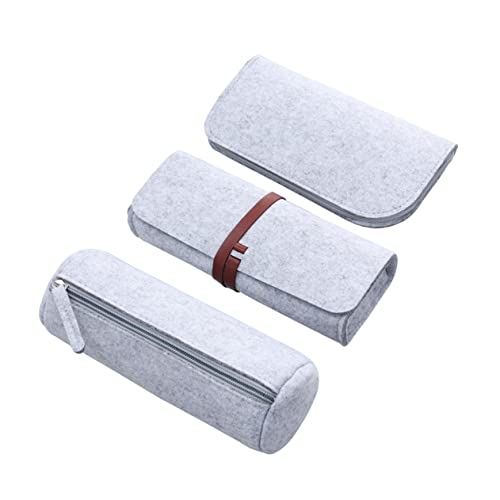 Uonlytech 3 Stück Teiliges Filz Mäppchen Set Kosmetiktasche Bleistifthalter Aufbewahrungstasche Hellgrau Multifunktional für Stifte Make Up und und von Uonlytech