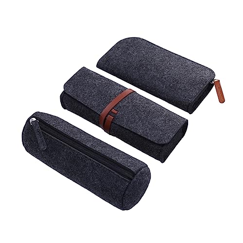 Uonlytech 3Stücke Teiliges Federmäppchen aus Filz Multifunktionale Kosmetiktasche und Organizer Dunkelgrau für Stifte Smartphone Make Up und Design für Schule von Uonlytech