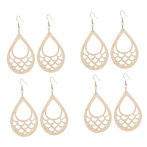 Uonlytech 4 Paare Natürliche Holzohrringe Geometrische Hohlgeschnittene Pendants Unvollendete Ohranhänger Ethno Stil Leicht Stilvoll für Alltag und Geschenkideen von Uonlytech