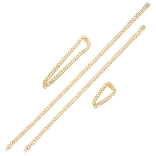 Uonlytech 4 Stück Hip Hop Schmuckset Gliederkettenhalsketten und Armbänder mit Strass für Männer und Frauen Langlebige Zinklegierung Funkelndes Design für Besondere Anlässe oder Alltagslook von Uonlytech