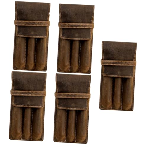 Uonlytech 5 Stück Bleistiftkoffer -Stiftbox Abdeckung Etui schützend Stifthalterhülle Stift Schutzhülle Stiftfälle einfaches Federmäppchen Stifttaschen Crazy-Horse-Leder Kaffee von Uonlytech