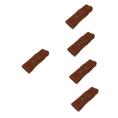 Uonlytech 5 Stück Stift Vorhangstiftbeutel Kleines Federmäppchen Für Tragbar Wickeln Netter Bleistiftbeutel Bleistifte Stifttaschen Zeichentasche Rollmäppchen Crazy-Horse-Leder von Uonlytech