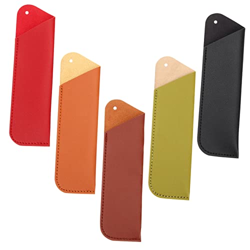 Uonlytech 5 Stück Teiliges Stiftetui Weicher Stiftschutz für Kugelschreiber und Bleistifte für Schule und Schwarzer Roter Dunkelbrauner und Hellbrauner Farbton von Uonlytech