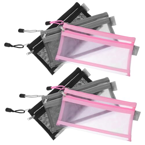 Uonlytech 6 Stück Federmäppchen Reißverschluss Doppelschicht Nylon Mesh Stifteetui Transparent Organizer für Schule Büro Kosmetik Langlebig von Uonlytech