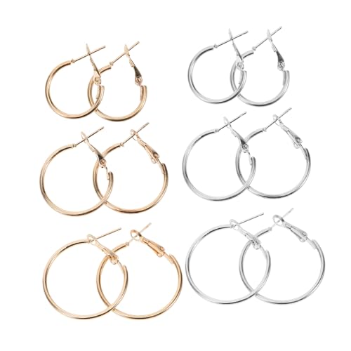 Uonlytech 6 Stück Große Runde Creolen Ohrringe aus Metall für Damen Leichter Vintage Schmuck in Gold und Weiß Modische Geometrische Ohrringe für Alltag und Festliche Anlässe von Uonlytech