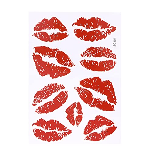 Uonlytech 6 Stücke Rote Lippen Temporäre Tattoo Aufkleber Rot Kuss Tattoo Aufkleber Wasserdichte Fasse Aufkleber für Frauen Club Valentinstag Dekor von Uonlytech