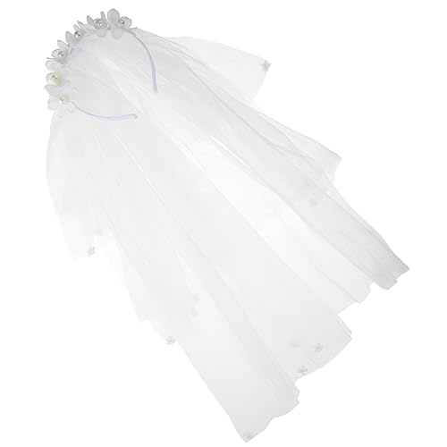 Uonlytech Haarschmuck Blumenmädchen-Stirnband Schleier Haarkranz Blumenkrone Schleier Mädchen Perlenblumen-Stirnband Schleier Hochzeit Haarkranz (Weiß) Blumenstirnbänder von Uonlytech