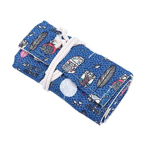 Uonlytech 72löcher Mäppchen Mit Eulen-Aufdruck Handgefertigte Stiftetasche Aus Canvas Aufbewahrungsöffnung Aus Dehnbarem Gummiband Praktisch Für Schüler von Uonlytech