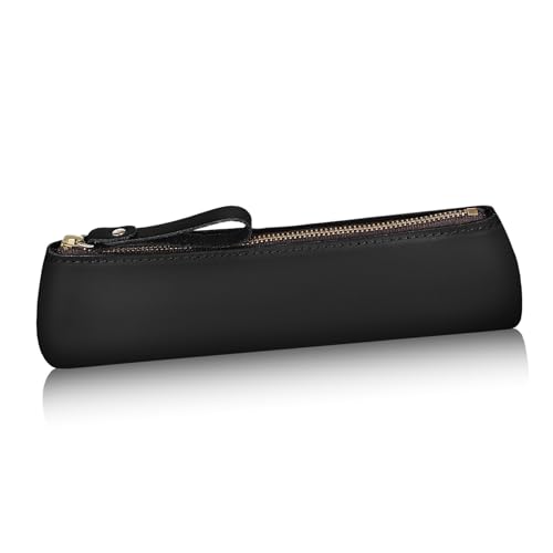 Uonlytech Handgefertigte Schlanke Ledertasche für Stifte Multifunktionale Federmappe mit Reißverschluss Komfortable Schwarze Stifttasche aus Hochwertigem Leder für Schule und Büro von Uonlytech