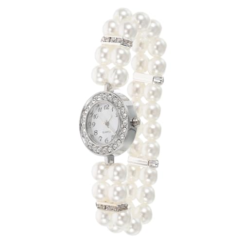 Uonlytech Perlenuhr Für Damen Mit Strass-Details Vintage-Design Manschettenuhr Zierliches Armband Aus Perlen Für Elegante Anlässe von Uonlytech