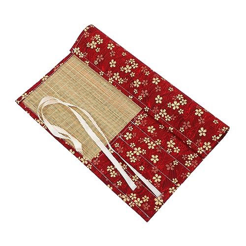 Uonlytech Pinselrolltasche mit Großem Fassungsvermögen Tragbare Stifte und Pinselaufbewahrung für Künstler Fächer Design Rot Gelb mit Kleinen Blumen von Uonlytech