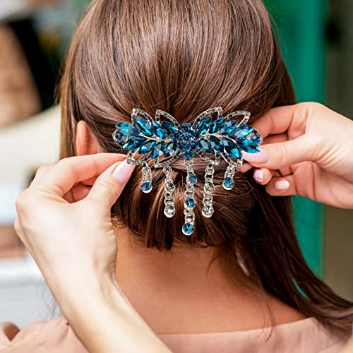 Uonlytech Haarclip Strass Rhinestone Haarklammern Strass Haarnadel Frauen Haarspange Kristall Haarsparmade Quaste Haarspange Haarschmuck Blau Haarclip Strass Blau von Uonlytech