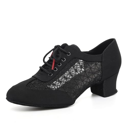 Uonpie Damen Ballsaal Tanzschuhe Geschlossene Zehen Schnürschuhe Latein Modern Lehre Salsa Praxis Professionelle Performance Tanzschuhe, Schwarz, 37 EU von Uonpie