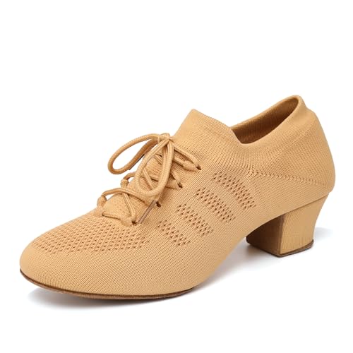 Uonpie Damen Latein Tanzschuhe Schnüren Niedrige Absätze Salsa Tango Moderne Jazz Ballsaal Leistung Ausbildung Schuhe mit Geschlossene Zeh Braun, 36.5 EU von Uonpie