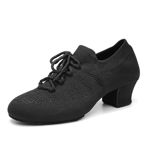 Uonpie Damen Latein Tanzschuhe Schnüren Niedrige Absätze Salsa Tango Moderne Jazz Ballsaal Leistung Ausbildung Schuhe mit Geschlossene Zeh Schwarz, 39 EU von Uonpie