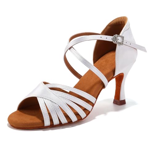 Uonpie Damen Latein Tanzschuhe Standard Salsa Ballsaal Satin Tanz Sandalen Wildledersohle Tanzschuhe Damen, 35 EU von Uonpie