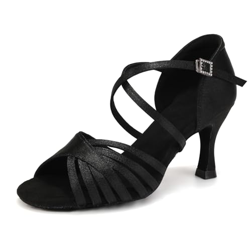 Uonpie Damen Latein Tanzschuhe Standard Salsa Ballsaal Satin Tanz Sandalen Wildledersohle Tanzschuhe Damen, 36.5 EU von Uonpie