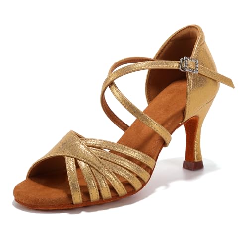 Uonpie Damen Latein Tanzschuhe Standard Salsa Ballsaal Satin Tanz Sandalen Wildledersohle Tanzschuhe Damen, 37 EU von Uonpie