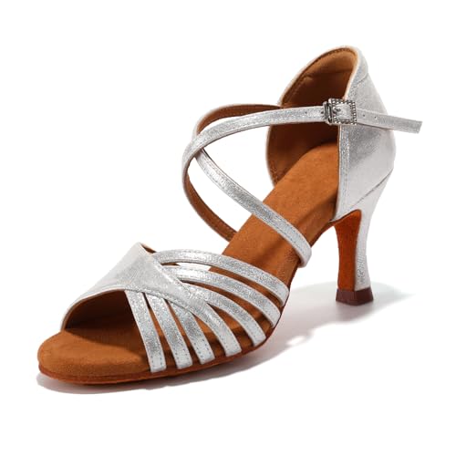 Uonpie Damen Latein Tanzschuhe Standard Salsa Ballsaal Satin Tanz Sandalen Wildledersohle Tanzschuhe Damen, 37.5 EU von Uonpie