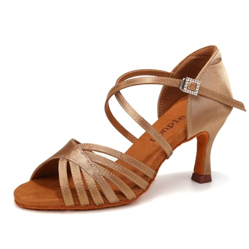 Uonpie Damen Latein Tanzschuhe Standard Salsa Ballsaal Satin Tanz Sandalen Wildledersohle Tanzschuhe Damen, 39 EU von Uonpie