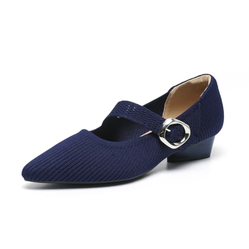 Uonpie Damen Pumps mit Spitzer Blockabsatz Schicke Elegant Blau Mary Jane Schuhe Damen Freizeitschuhe,40EU von Uonpie