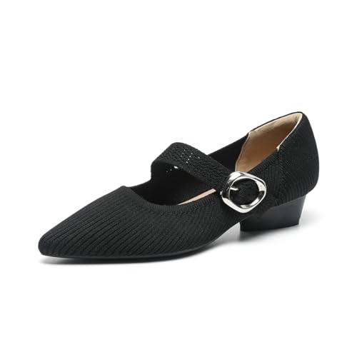 Uonpie Damen Pumps mit Spitzer Blockabsatz Schicke Elegant Schwarz Mary Jane Schuhe Damen Freizeitschuhe,38EU von Uonpie