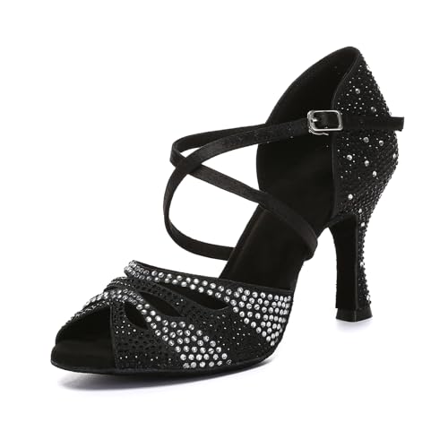 Uonpie Damen Strass Ballsaal Tanzschuhe High Heels Peeptoes Schwarz Glitter Latein Salsa Festliche Tanzschuhe,40.5EU Uonpie Damen Strass Ballsaal Tanzschuhe High Heels Peeptoes Schwarz Glitter Latein Salsa Festliche Tanzschuhe,40.5EU von Uonpie