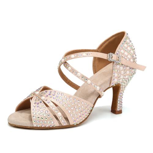 Uonpie Damen Tanzen Schuhe Tanzschuhe Latein Salsa Glitzer Ballroom Salsa Tango Bachata Tanzschuhe Offene Zehe Nackt, 35 EU von Uonpie