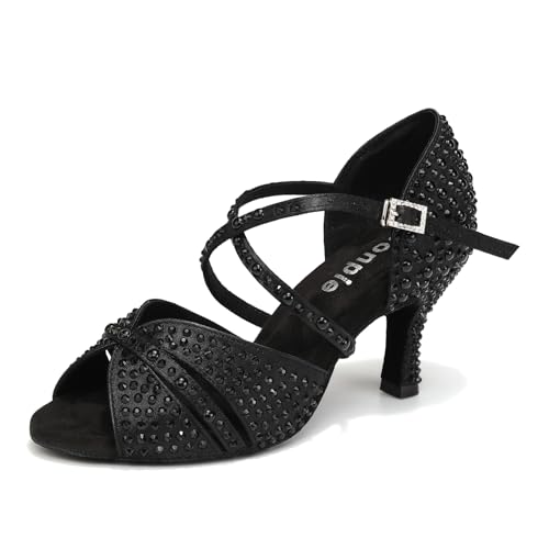Uonpie Damen Tanzen Schuhe Tanzschuhe Latein Salsa Glitzer Ballroom Salsa Tango Bachata Tanzschuhe Offene Zehe Schwarz, 37.5 EU von Uonpie