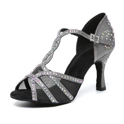 Uonpie Frauen Latein Tanzschuhe mit Strass Peep Toe Hoher Absatz Grau Salsa Ballroom Performance Tanzschuhe für Damen,40.5EU Uonpie Frauen Latein Tanzschuhe mit Strass Peep Toe Hoher Absatz Grau Salsa Ballroom Performance Tanzschuhe für Damen,40.5EU von Uonpie