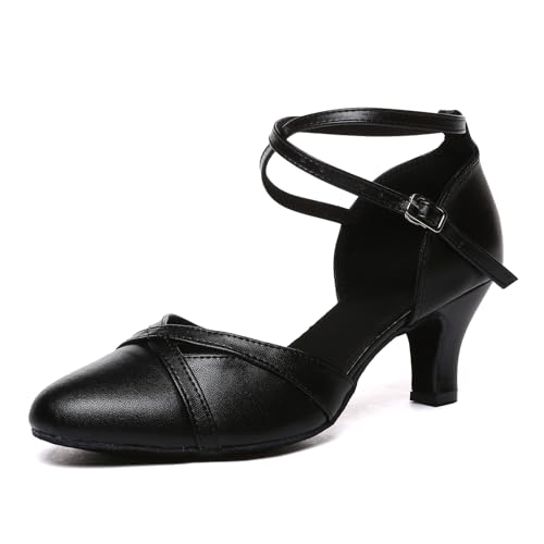 Uonpie Geschlossene Zehe Ballroom Tanzschuhe für Frauen Salsa Tango Praxis Schuhe 6cm Absatz,Schwarz,39EU von Uonpie