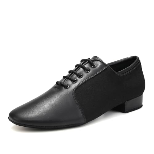 Uonpie Herren Tanzschuhe Schwarz Atmungsaktiv Schnürschuhe Tango Salsa ballsaal Tanzschuhe Modern Latin Jazz Niedriger Absatz Übungsschuhe Schwarz, 42 EU von Uonpie