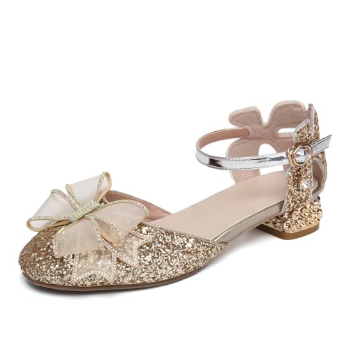 Uonpie Latein Salsa Ballroom Tanzschuhe Damen Mädchen Pailletten Schuhe 2,5 cm Absatz,Gold,30 EU von Uonpie