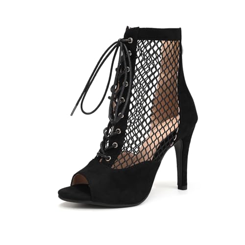 Uonpie Latein Salsa Tango Stiefel in Wildleder Peep Toe Tanzschuhe 10 cm Absatz,Schwarz,37.5EU von Uonpie