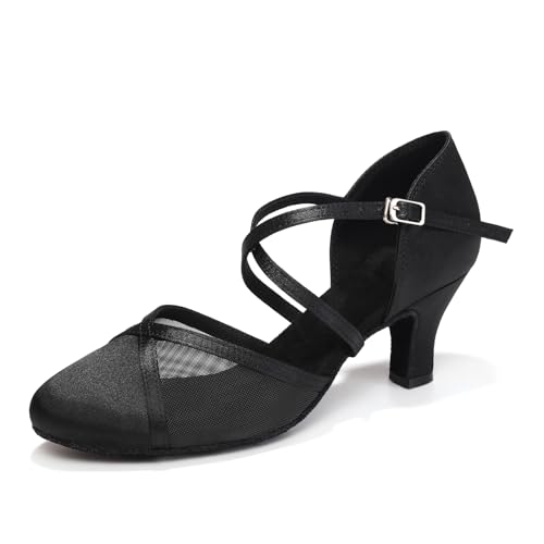 Uonpie Latein Salsa Tanzschuhe Damen Satin Geschlossen Schwarz Niedriger Absatz übung Ballsaal Trainingsschuhe Tanzschuhe,36.5EU von Uonpie