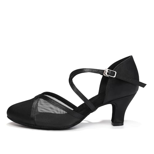 Uonpie Latein Salsa übung Tanzschuhe Damen Geschlossen Kleiner Absatz Satin Schwarz Ballsaal Tanzschuhe Trainingsschuhe,38EU von Uonpie