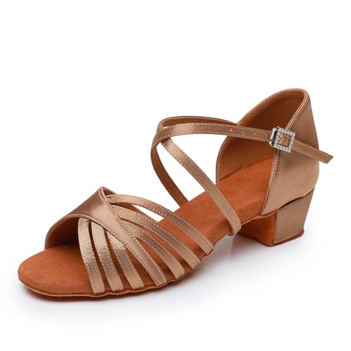 Uonpie Latein Tanzschuhe für Mädchen Hellbraun Professionelle Tanzschuhe Ballsaal Tango Party Salsa Gesellschaftstanzschuhe, 38.5 EU von Uonpie