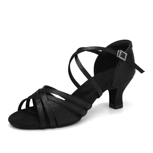 Uonpie Lateinische Tanzschuhe für Damen mit offener Spitze - Salsa Schuhe mit 5 cm Absatz,Schwarz,40EU/7UK von Uonpie