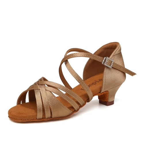 Uonpie Mädchen Salsa Tanzschuhe mit 4cm hohem Kinder Latein Tango Ballsaal Schuhe mit Weiche Sohlen,Beige,31 EU von Uonpie