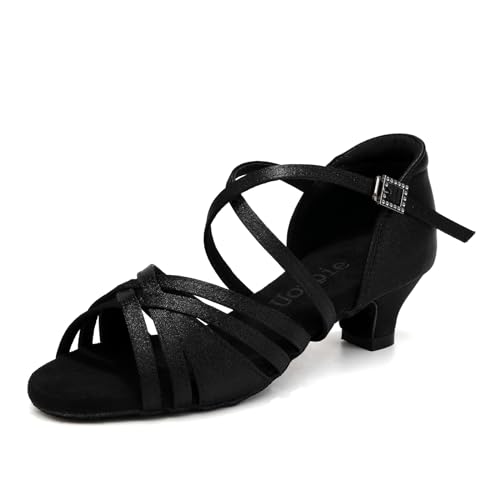 Uonpie Mädchen Salsa Tanzschuhe mit 4cm hohem Kinder Latein Tango Ballsaal Schuhe mit Weiche Sohlen,Schwarz,39 EU von Uonpie