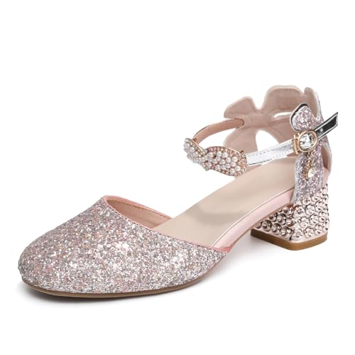 Uonpie Mädchen Tanzschuhe Glitzer Latein Salsa Niedrigem Absatz Rosa Tanzschuhe Geschlossen Geburtstag Prinzessin Schuhe,39EU von Uonpie